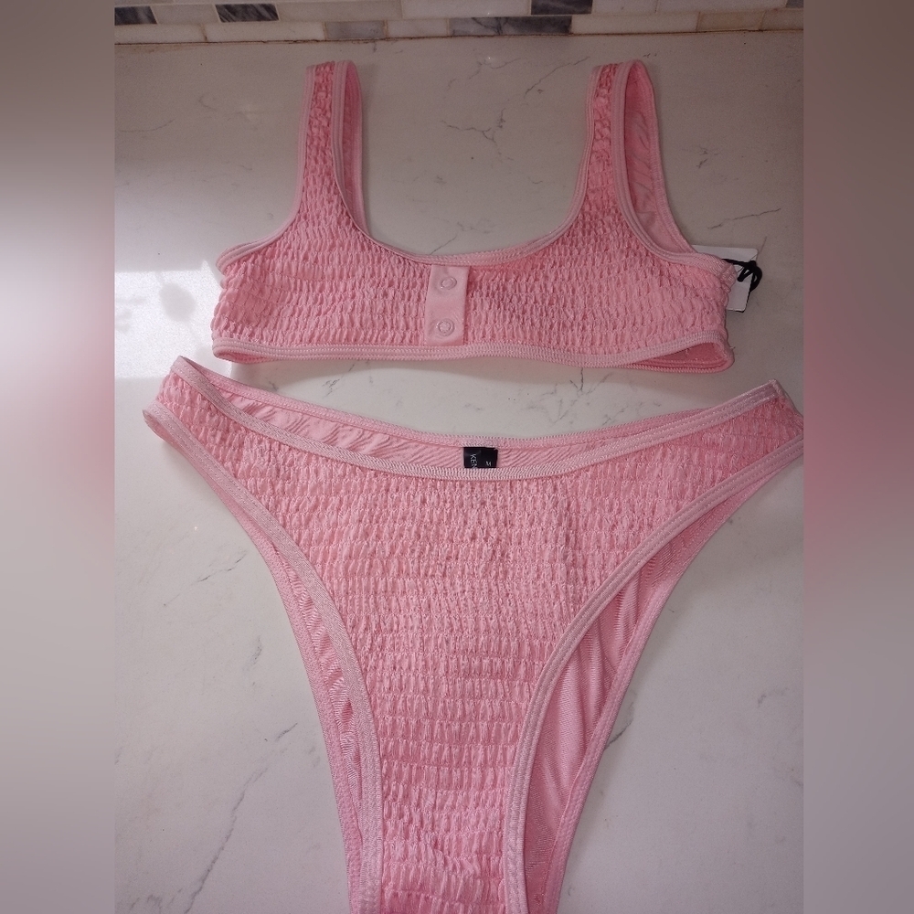 KENDALL + KYLIE PINK SCRUNCH HENELY TOP 2 PC BIKINI SET XS/M